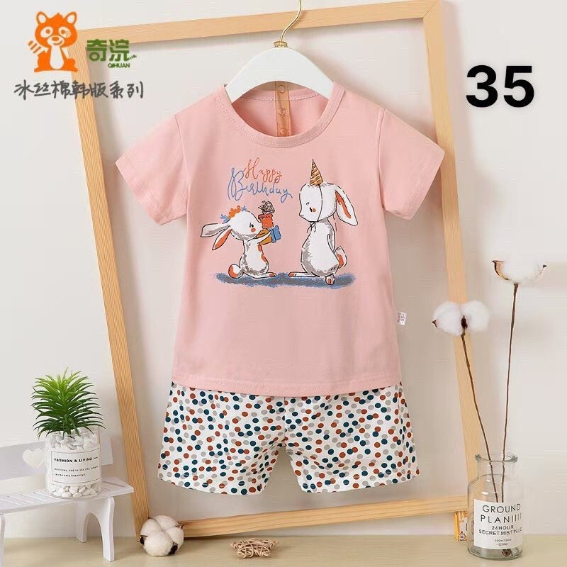 bộ cotton cộc tay bé gái