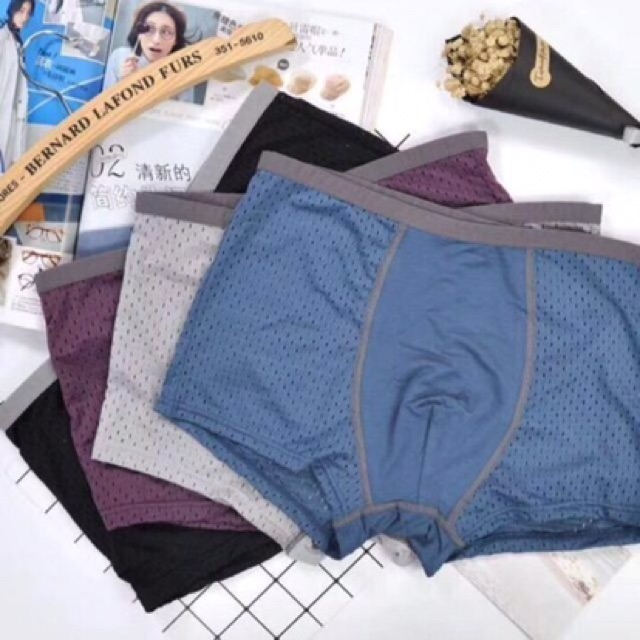 Quần lót nam [FREESHIP] Hộp 4 chiếc quần sịp nam cao cấp, sịp đùi nam thông hơi cotton