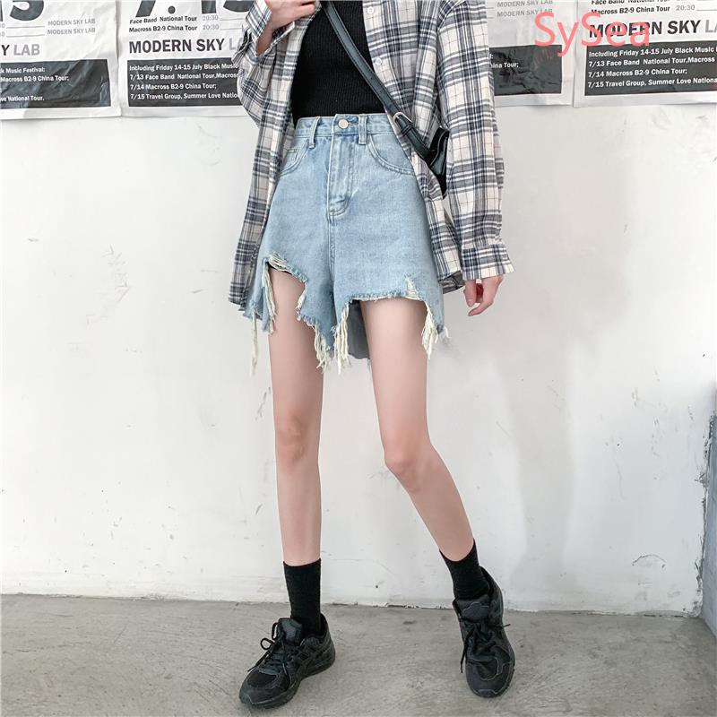 Quần Sọt Denim Lưng Cao Dáng Rộng Có Size Lớn