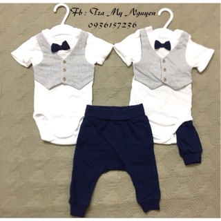 Set chú rể ngắn tay gile trắng navy HM auth