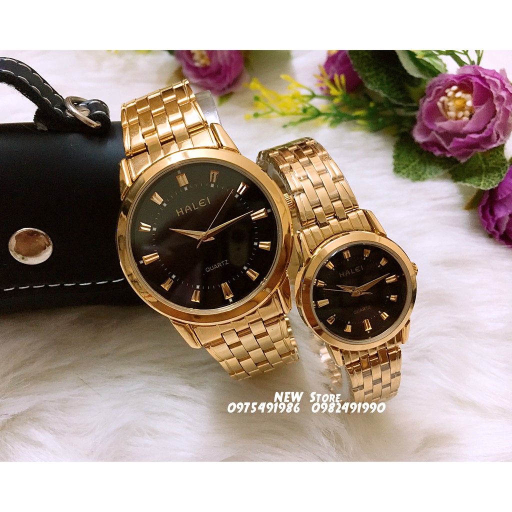 Đồng hồ cặp đôi dây thép Halei Gold black platium sang trọng, huyền bí | BigBuy360 - bigbuy360.vn