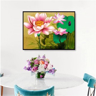 Tranh đính đá 5D , Tranh Hoa sen đính full đá