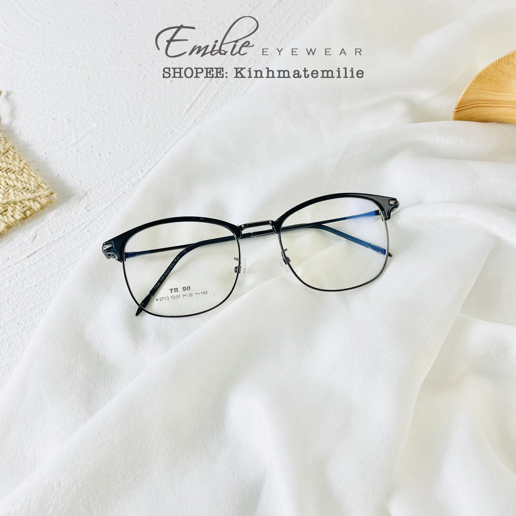 Gọng kính vuông clubmaster nam nữ Emilie eyewear phụ kiện thời trang 2713