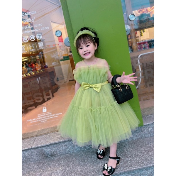 Váy công chúa baby Nhung Nguyễn mèo xanh bơ cf