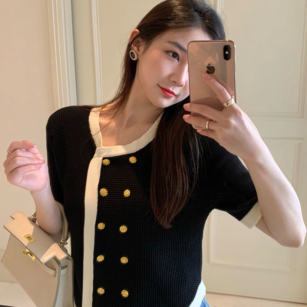 Áo Cardigan Dệt Kim Tay Ngắn Phong Cách Hàn Quốc Đơn Giản Cho Nữ  tao bao