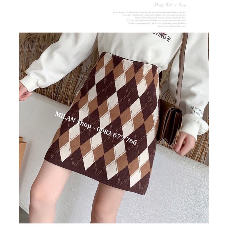 Chân váy len ngắn dệt trám 2 kiểu style | BigBuy360 - bigbuy360.vn