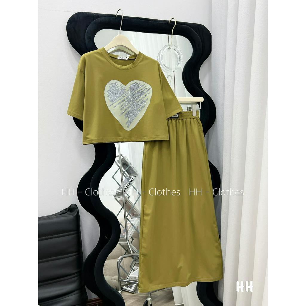 Set Bộ Đồ Nữ Áo Phông crt Trái Tim Tím Mix Chân váy Suông cotton Freeship