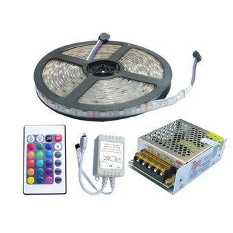 Bộ Dây đèn Led dán 5m 5050 điện áp 12V nhiều màu (RGB) có phủ silicon + Remote + Nguồn 5A tổ ong