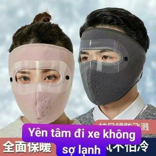 Khẩu Trang Ninja lót nỉ 2 lớp bịt kín mặt kèm kính chắn gió mưa bụi dịch- khau trang ni