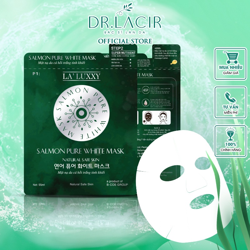 Mặt nạ da cá hồi cấp ẩm và siêu trắng mịn mướt La'luxxy DR.LACIR hộp 3 miếng DR13