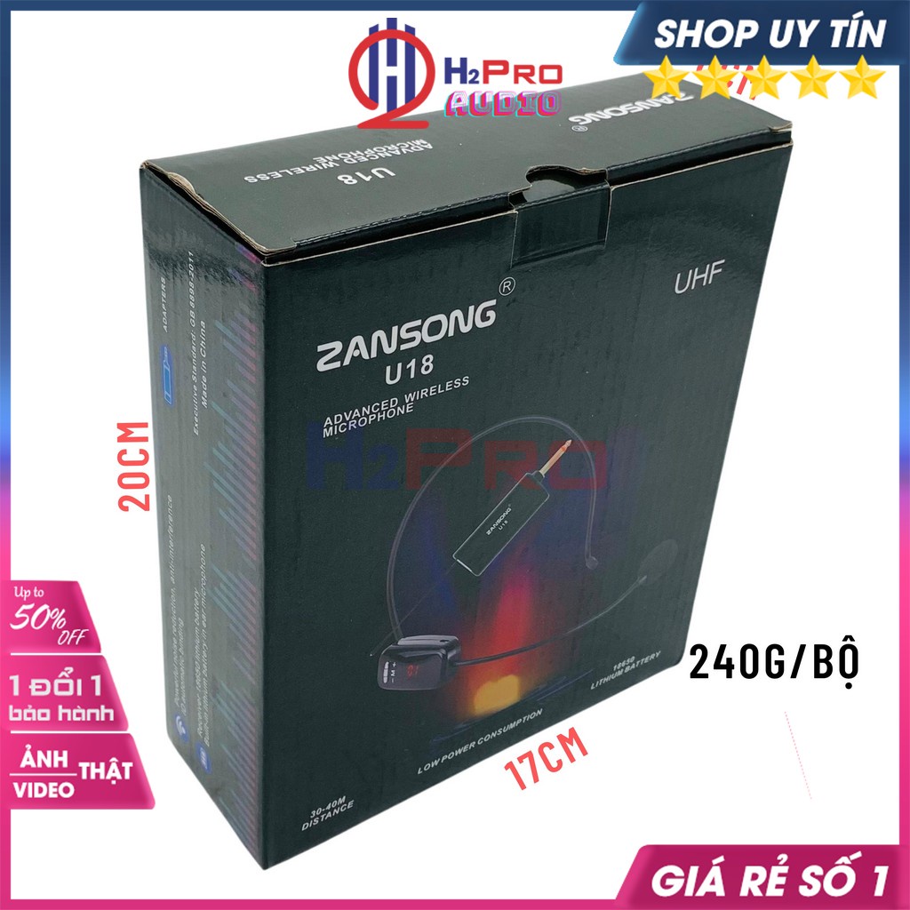 Micro Trợ Giảng Không Dây, Micro Không Dây Đeo Tai Zansong U18 Sóng UHF Kết Nối Loa Trợ Giảng, Loa Kéo, Amly-H2Pro Tech