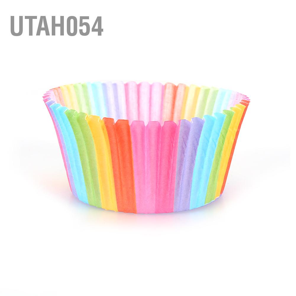 Utah054 100 chiếc Cupcake đầy màu sắc Lót Giấy nướng bánh Hộp đựng Khuôn làm