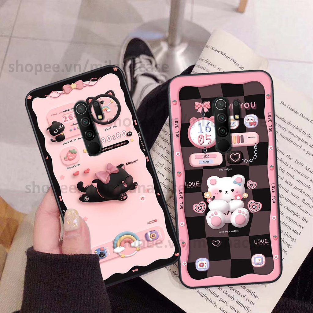 Ốp Xiaomi Redmi 9 hình đồng hồ icon gấu mèo cute cực dễ thương ngộ nghĩnh
