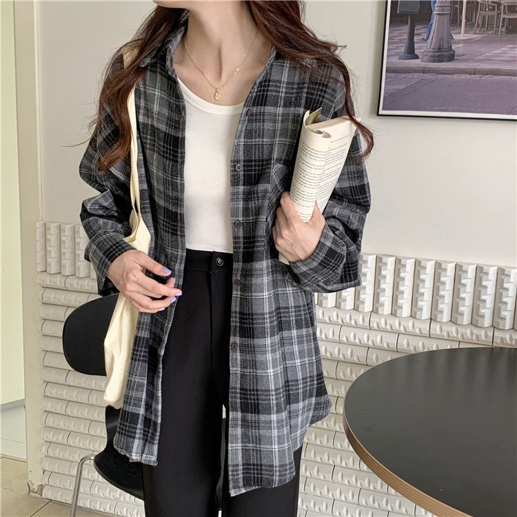 Áo Khoác Sơ Mi Dáng Rộng Kẻ Sọc Kiểu Cổ Điển Thời Trang Mùa Thu Cho Nữ