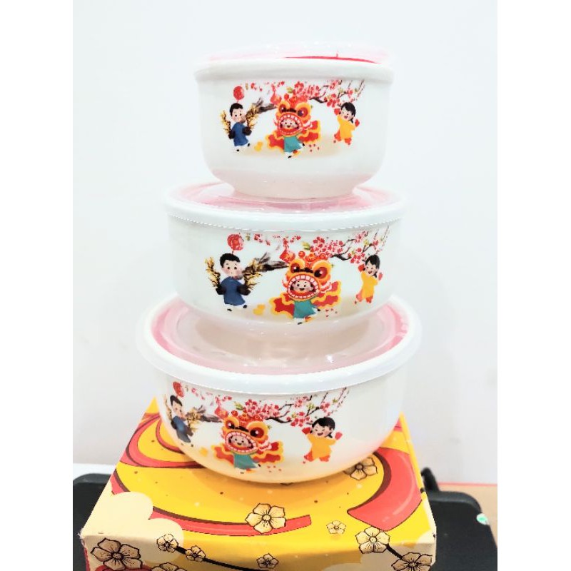 (Bán sỉ) - BỘ 2 THỐ/3 THỐ SỨ CÓ NẮP HÚT CHÂN KHÔNG HOA VĂN | BigBuy360 - bigbuy360.vn