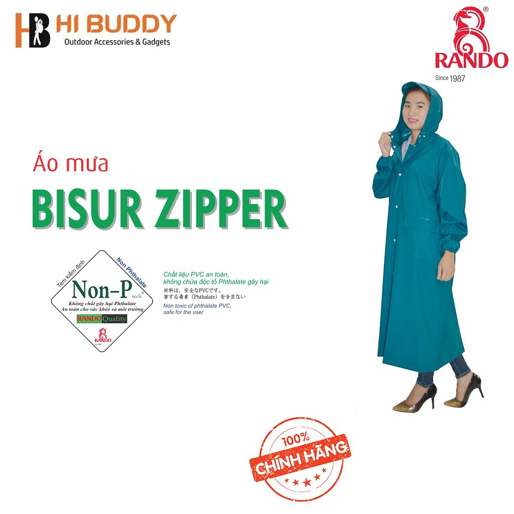 Áo Mưa Rando Bisur Zipper | Dễ Dàng Mặc Vào, Thuận Tiên Di Chuyển | hibushop