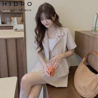 Set Đũi HIDRO Áo Sơ Mi Cổ Vest Kèm Quần Sooc Ống Rộng Phong Cách Hàn Quốc