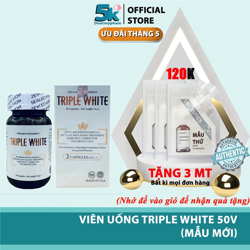 [Hàng Chính Hãng] Viên Uống Triple White - Viên Uống Trắng Da, Chống Nắng &amp; Giảm Thâm Nám Của Mỹ