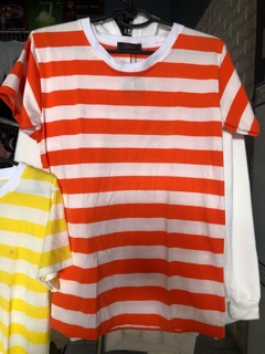 Áo thun unisex kẻ cọc cam