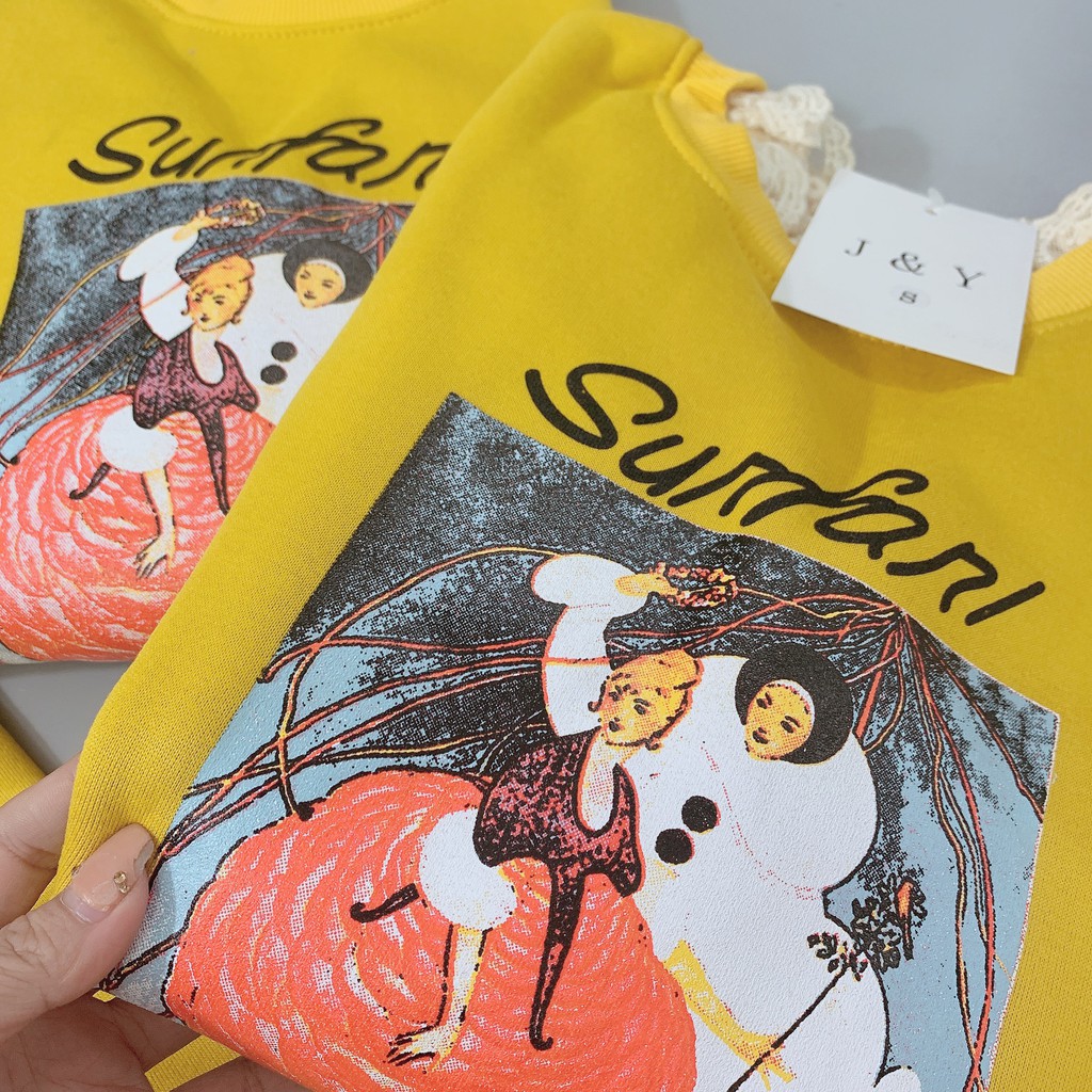 ÁO NỈ  VÀNG CỔ REN BẠCH TUYẾT MẸ/CON | BigBuy360 - bigbuy360.vn