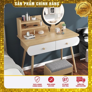 Bàn trang điểm,bàn phấn chất liệu gỗ cao cấp,gương tích hợp đèn led cảm ứng - kèm đôn