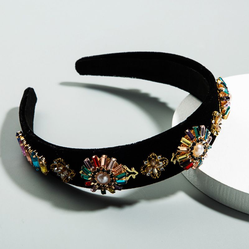 Flgo Băng Đô Nhung Đính Đá Nhiều Màu Sắc Phong Cách Vintage Pháp Cho Nữ