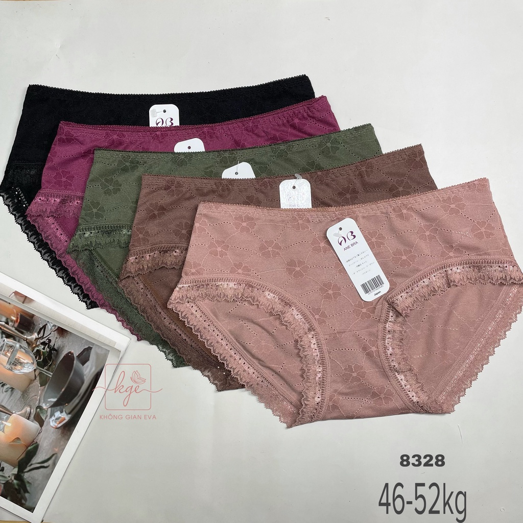 Quần lót nữ cotton hoạ tiết hoa viền ren , quần lót co giãn form vừa 46 - 52 kg 8328