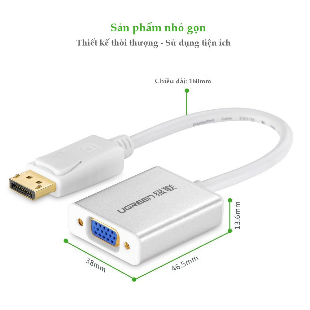 Cáp chuyển đổi Displayport male sang VGA female dài 15CM UGREEN DP106