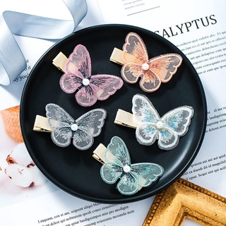 Kẹp Tóc Hình Con Bướm May Nhiều Màu Cho Nữ 🦋 Kẹp Tóc Vải Ren Thêu Con Bướm Phối Ngọc