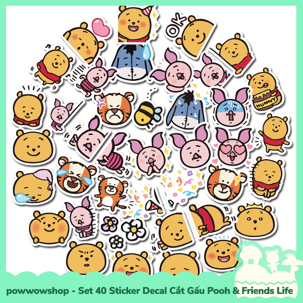 [Sẵn VN - Hỏa Tốc] Set 40/60 Sticker Mini Decal Dán Trang Trí Vật Dụng Mẫu Gấu Pooh &amp; Friends Funny Emotional