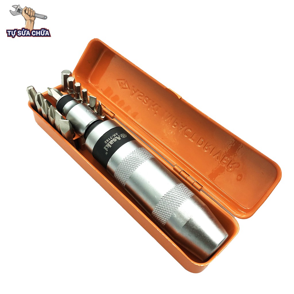 Bộ tô vít đóng Asaki AK-7192 kèm 13 mũi đóng hàng chính hãng chuyên mở ốc vít cứng đầu hộp sắt nhỏ gọn tiện dụng