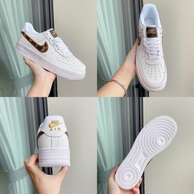 Giày Sneaker AF1 Móc LV Nâu Nam Nữ, AF1 TRẮNG VỆT NÂU LV BẢN CAO CẤP ẢNH THẬT TỰ CHỤP