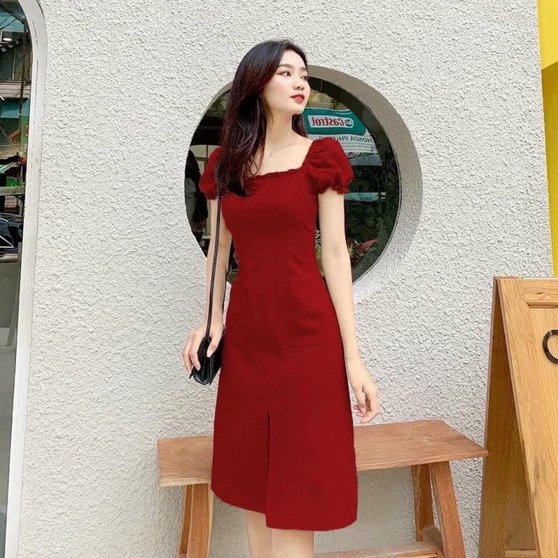 Đầm váy freesize cổ vuông 2 túi 3 màu