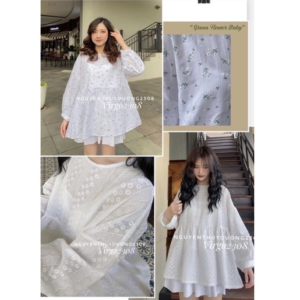 [Ảnh thật/Sẵn]Áo babydoll thô ren hoa nổi dáng rộng/Áo babydoll form rộng Ulzzang