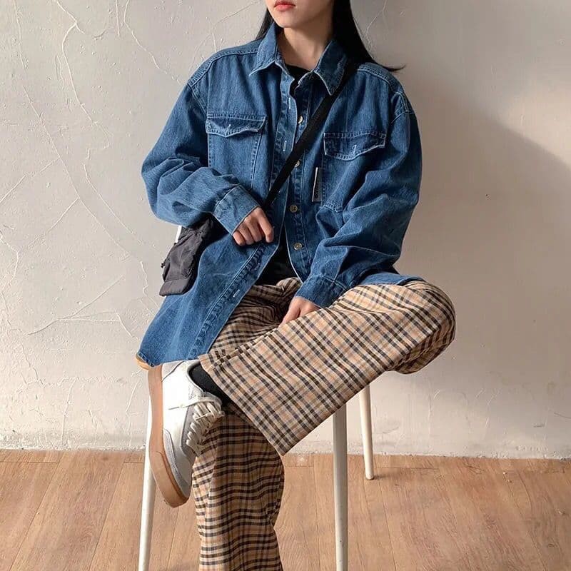 (ORDER) Áo khoác denim xanh đậm thời trang ulzzang phong cách street style dáng rộng oversize