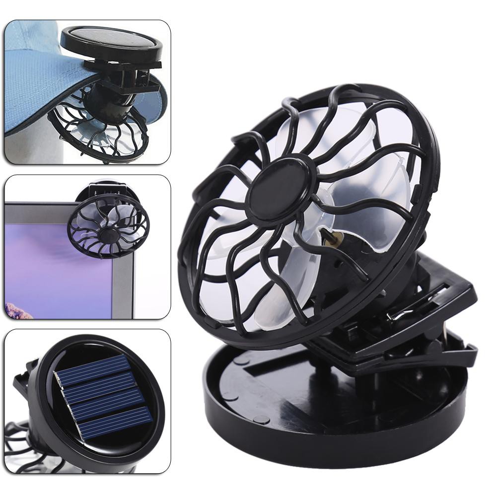 Black Portable Solar Powered Cooling Fan Clip-On Mini Fan Solar Panel Cell Beach Camping Hiking