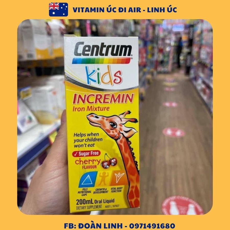 Siro Cho Trẻ Biếng Ăn Centrum Kids Incremin Iron Mixture , Hàng chuẩn Úc,Centrum Kids cho trẻ biếng ăn lọ 200ml