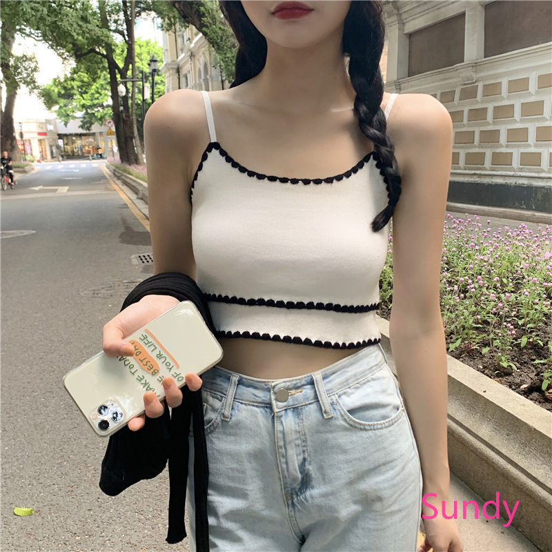 Áo croptop nữ dệt kim phong cách thời trang mùa hè cho phái nữ