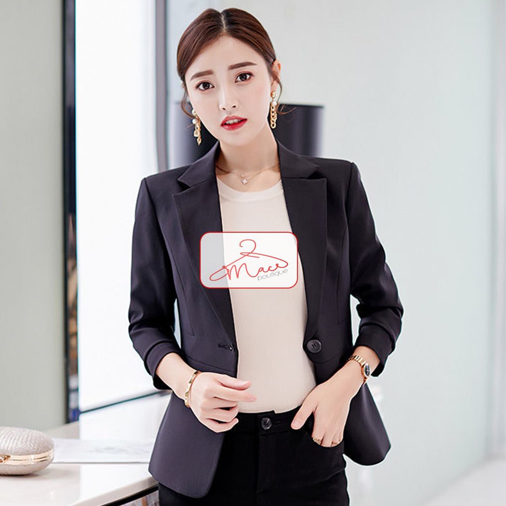 Áo blazer nâu tây sang chảnh màu đen trơn, mầu trắng - Áo vest ,áo blazer nữ vải trượt vạt bầu dáng rộng