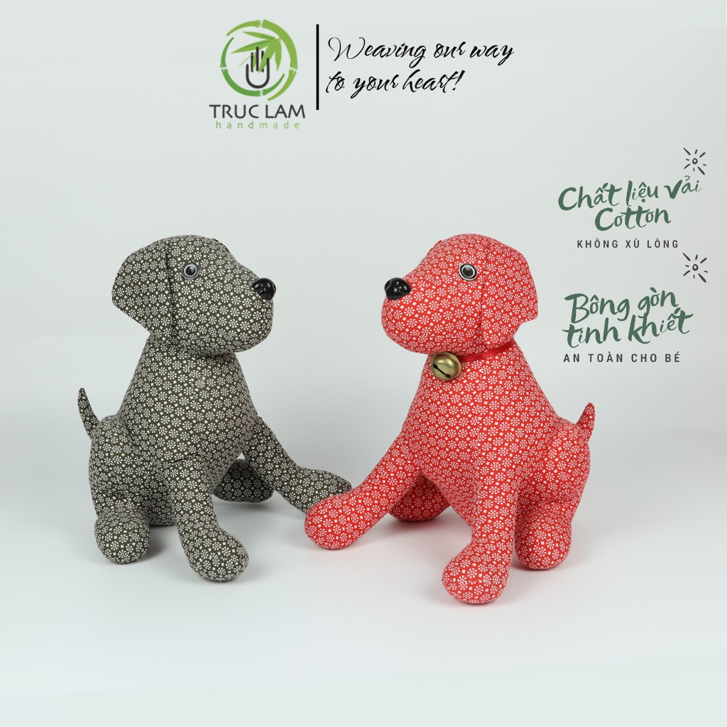 Đồ Chơi Cho Bé Thú Nhồi Bông Hình Con Chó Ngồi Đeo Chuông Bông Gòn Cao Cấp – Trúc Lâm Handmade