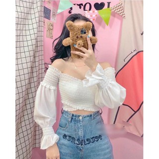 Áo Kiểu Trễ Vai Đắp Chéo / Đen & Trắng