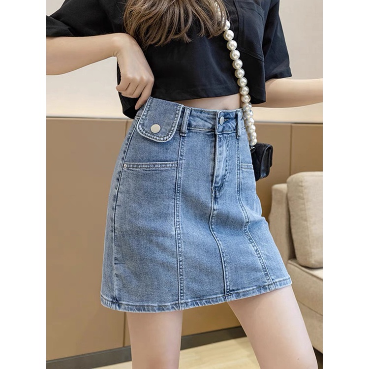 [60-90kg] Quần váy jean BIGSIZE lưng cao phom A, trên gối bên trong có quần short, co dãn mạnh 4345 MLJ 70kg 80kg