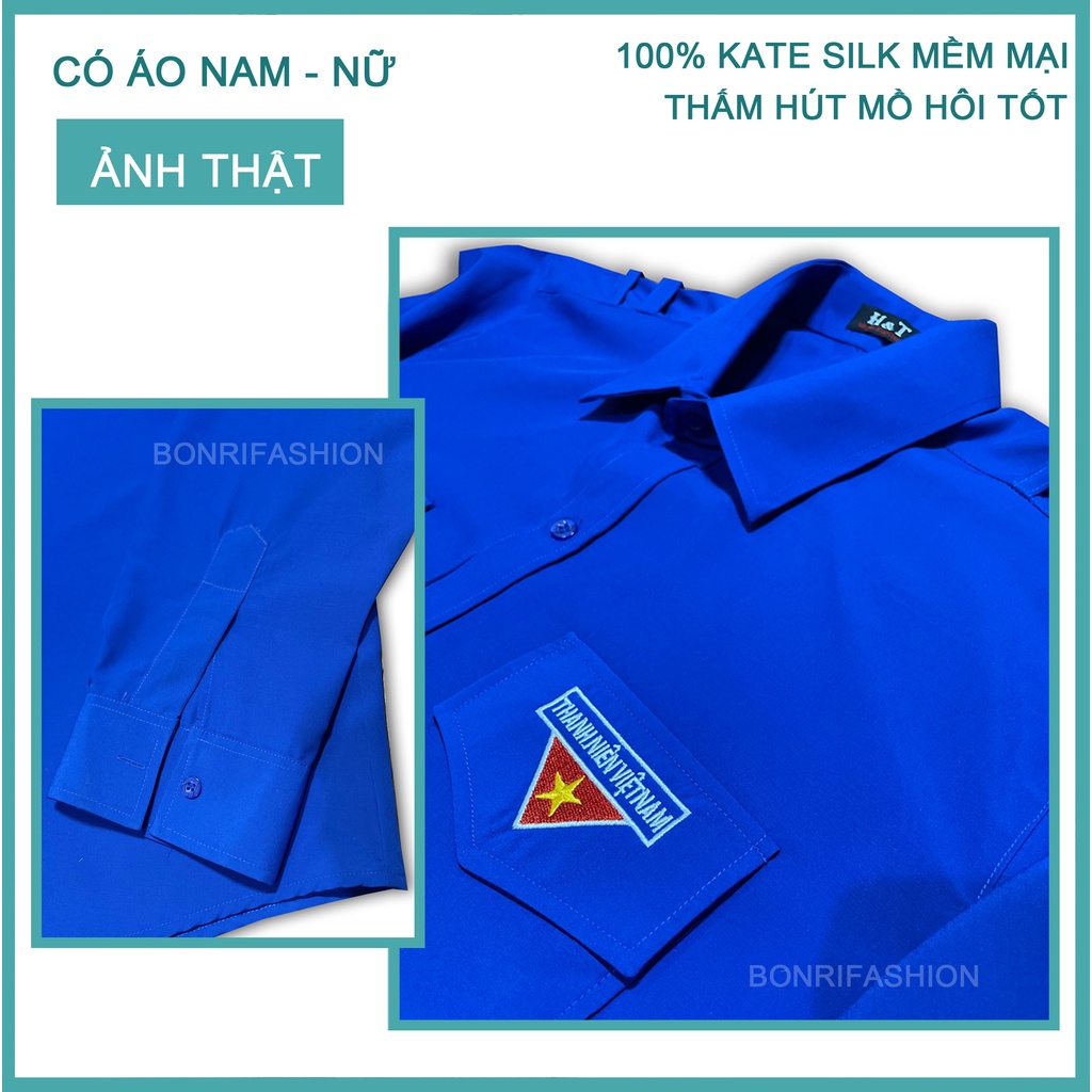 Áo sơ mi đoàn thanh niên tình nguyện cho nữ tay dài cao cấp 30-68kg