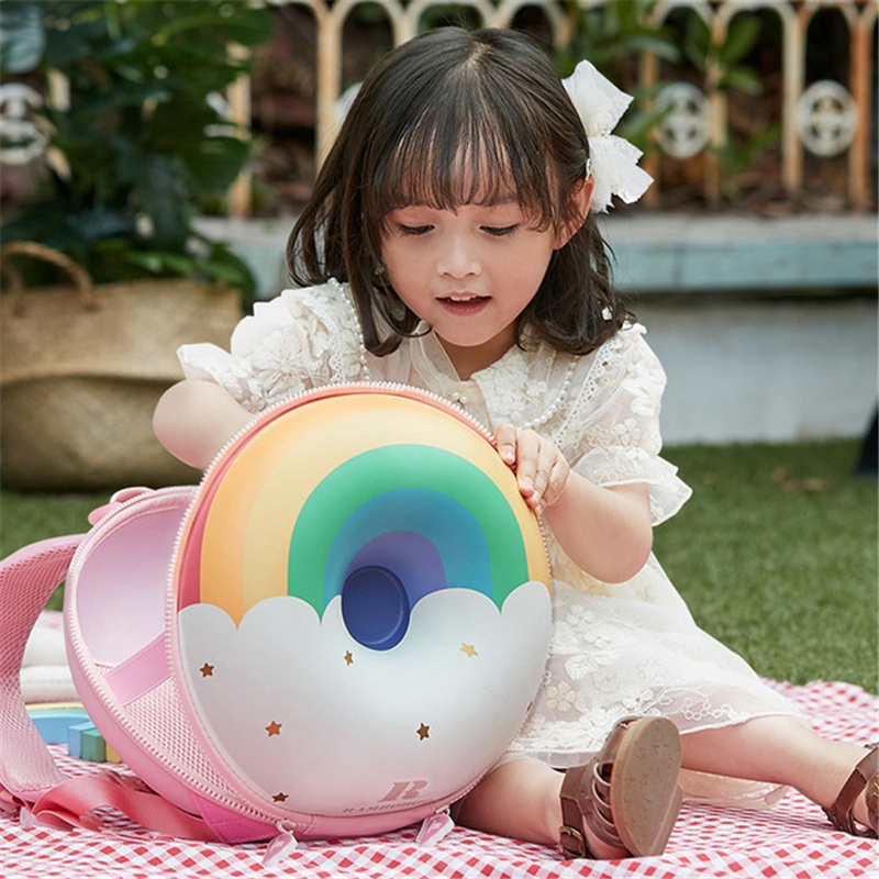 Ba Lô Đi Học Hình Bánh Donut Vỏ Cứng Màu Cầu Vồng Dễ Thương Cho Bé Mẫu Giáo