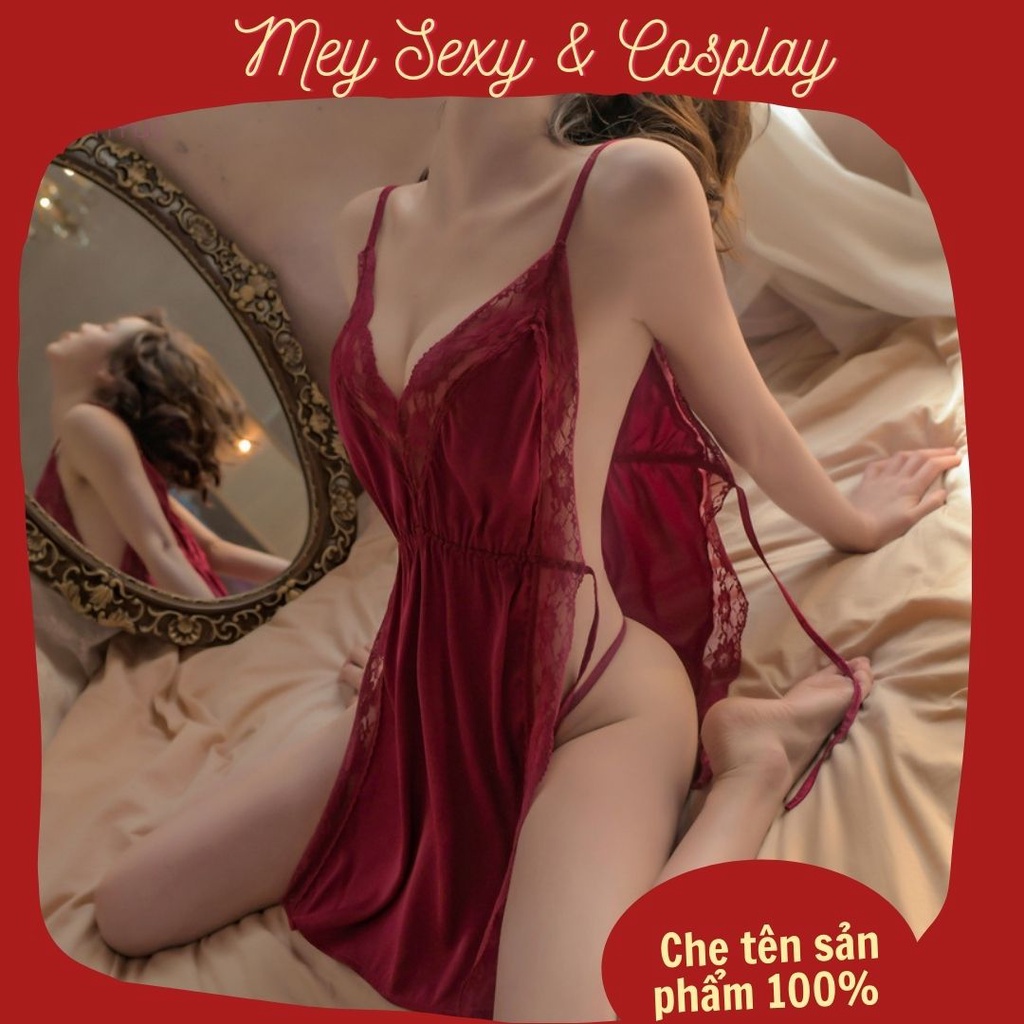 (Kèm quần chip) Váy ngủ 2 dây viền rèn buộc dây gợi cảm cho nữ | Mey Sexy & Cosplay
