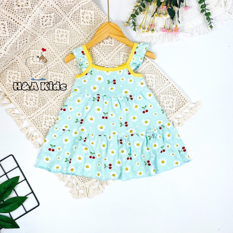 Váy đầm bé gái vải thun lạnh  in họa tiết toàn thân cho bé gái từ 8-20kg