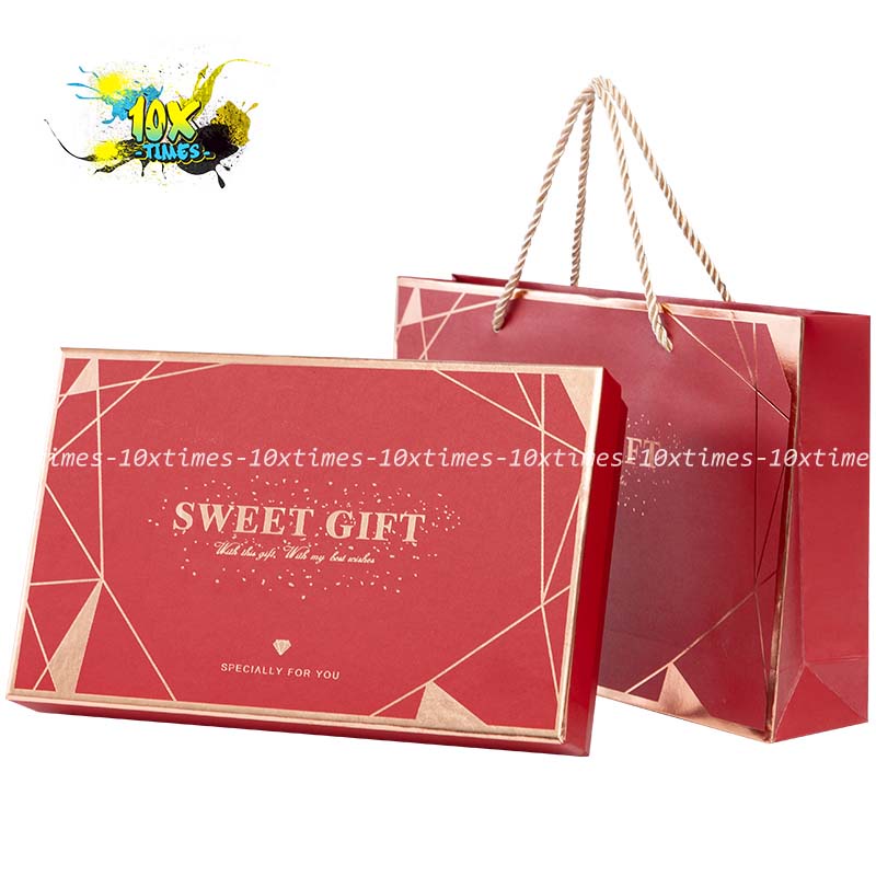 Set hộp 26*16*5.5 cm đựng quà tặng đỏ sweet sang trọng sinh nhật bạn gái bạn trai đối tác, valentine, ngày lễ có quai