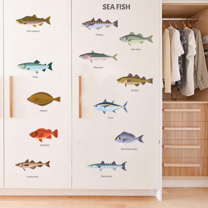 Decal dán tường Sticker dán tường in chất lượng cao có keo mặt sau mẫu Các loại cá biển DD223002