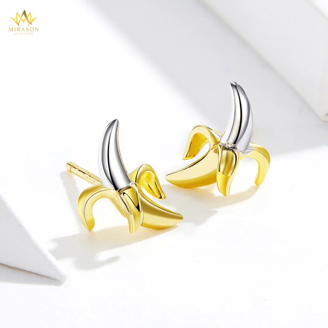 Khuyên Tai Bạc Nữ MIRASON Quả Chuối MBTTC -  Bông Tai Nữ Bạc 925 Cao Cấp