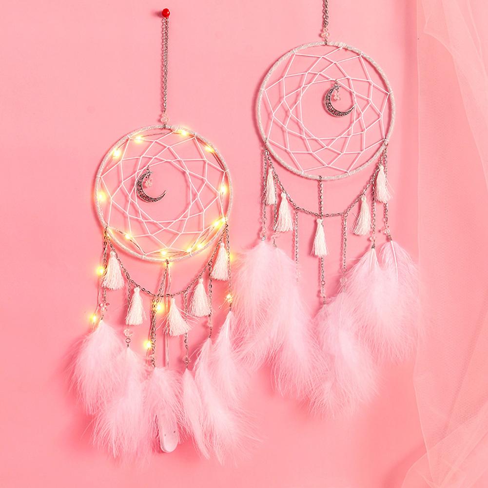 Moon Tua Handmade Dream Catcher Quà tặng với đèn LED Dreamcatcher Mặt dây chuyền Sáng tạo Chuông gió Rỗng Treo tường